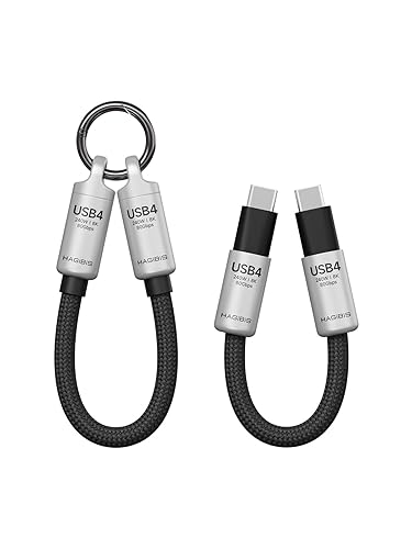 Hagibis USB4 Cable Portable Keychain 0.5ft, 80Gpbs 240W 8K@60Hz Short C to C Cable Lanyard Type-C Cable for iPhone Duo 18 17 16 15 Pro Max, iPad Pro, Thunderbolt 5/4/3, External SSD (Silver)