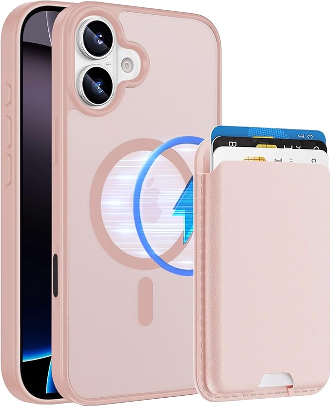 Magnetic for iPhone 16 Case with Detachable Wallet, Compatible with MagSafe, Credit Card Holder with Slim Shockproof Protective Phone Cover, Pink