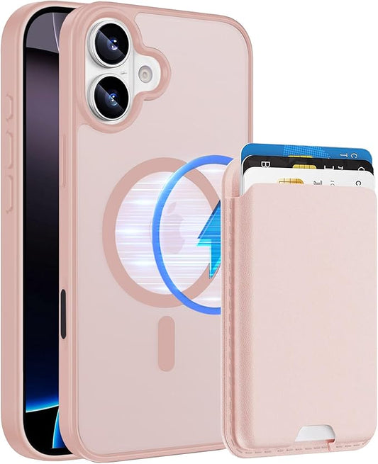 Magnetic for iPhone 16 Case with Detachable Wallet, Compatible with MagSafe, Credit Card Holder with Slim Shockproof Protective Phone Cover, Pink