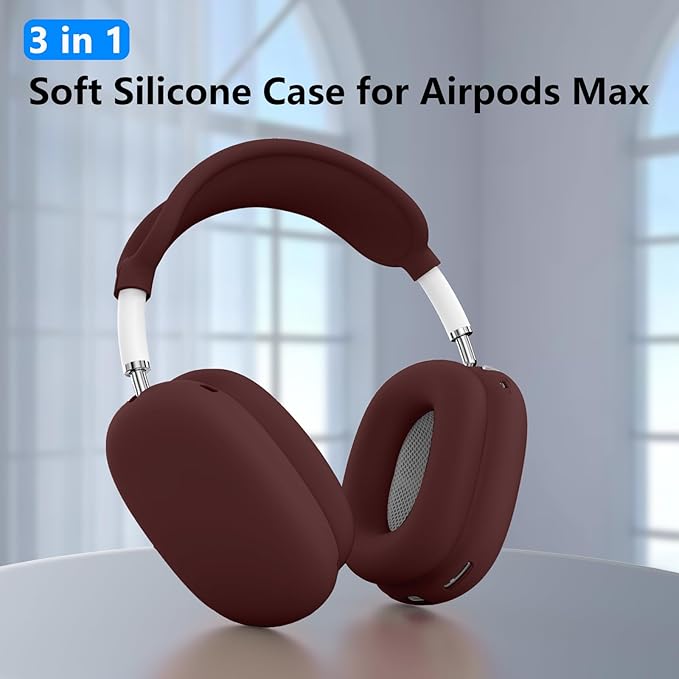 Silicone Case Cover for AirPods Max, Ear Pad Case Cover/Ear Cups Cover/Headband Cover for AirPods Max Headphones, Accessories Soft Silicone Protector for Apple AirPods Max New USB-C (2024) (Wine Red)