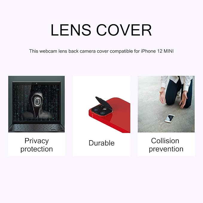 Phone Camera Lens Cover Compatible for iPhone 12 Mini,Camera Lens Protector to Protect Your Privacy and Security, Strong Adhesive,2 Pack