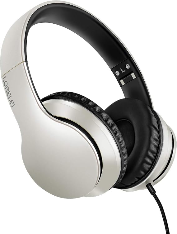 LORELEI X6 Over-Ear Headphones With Microphone, Lightweight Foldable & Portable Stereo Bass With 1.45M No-Tangle, Wired for Smartphone Tablet MP3/4