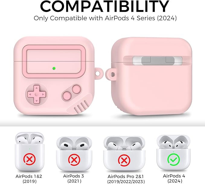 AirPods 4 Case, Silicone Game Design 2024 Case for Apple AirPods 4 Generation with Active Noise Cancellation, Cute Case Cover for AirPod 4 Gen for Women/Men (Pink)