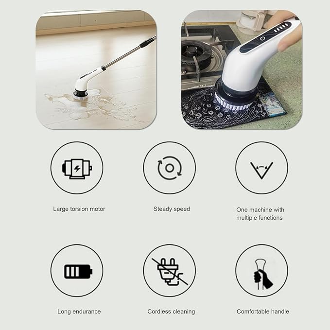 Electric Spin Scrubber Cordless Multifunction Retractable Handle Bathroom Tile Power Cleaning 9 Brushes Bath Tub Scrubber