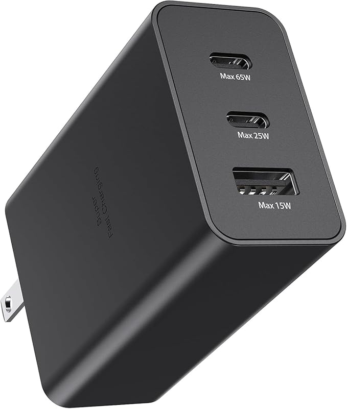 Samsung 65W 3-Port Super Fast Charging Wall Charger, GaN Adapter for Samsung Galaxy S26 Ultra/S26/S26+/S25 Ultra/S25/S25+/S24 Ultra/S24/S24+/S23 Ultra/S23/S23+/S22/S22 Ultra/S22+/Z Fold 3/ laptops