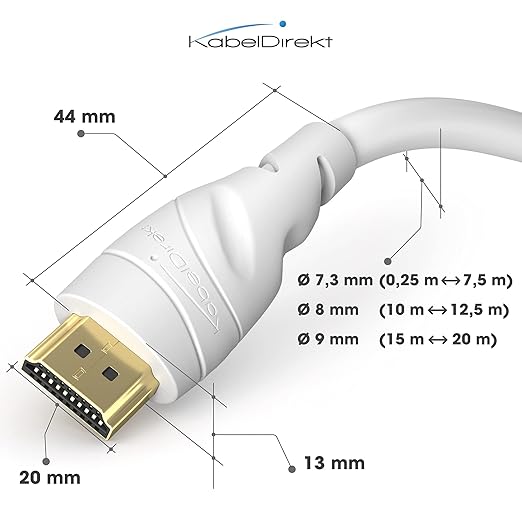 KabelDirekt – 8K / 4K HDMI Cable – 6.6ft & More HDMI Cables (0.5ft–75ft) – German-Engineered HDMI Cord – Supports 10K/8K@60Hz/4K@120Hz – HDMI Cable for HDTV, PC, PS5, Xbox, Switch, White