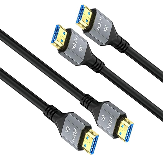 8K 10K 4K HDMI 2.1 Cable 6 FT 2-Pack, 48Gbps High Speed HDMI TV Computer Cable, Shielded HDMI Cable 8K@60Hz, 4K@120Hz, HDCP 2.2&2.3, HDR 10, VRR, eARC for PC/Laptop/TV/PS4/PS5 /Sound Bar/Roku TV/Xbox