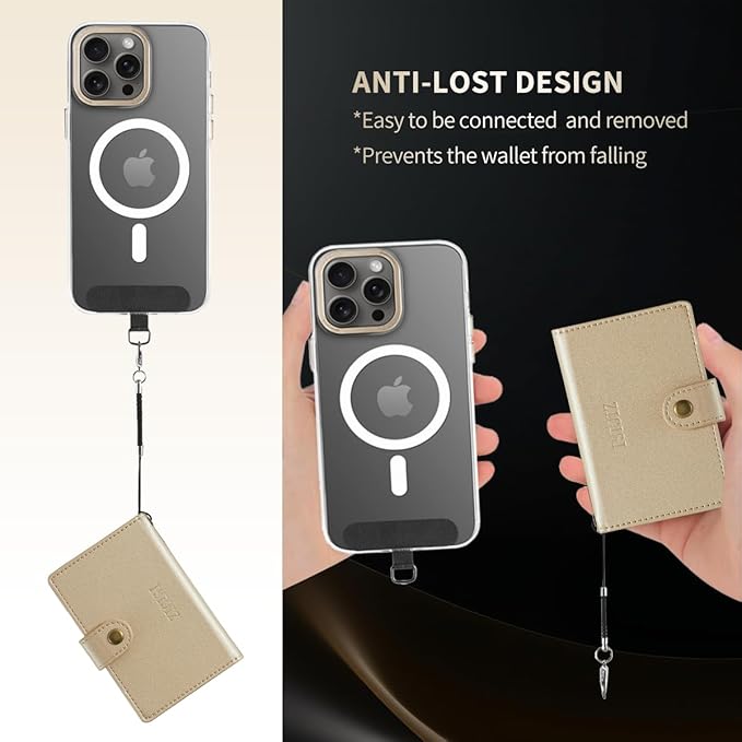 for Apple Magsafe Wallet,PU Leather Magnetic Wallet for iPhone 16/15/14/13/12 pro Max/Mini/plus,5 Card Holders with RFID Blocking (Gold)