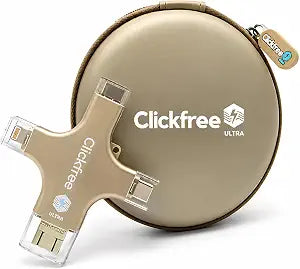 Clickfree Ultra 128GB 4-in-1 Photo & Video Backup Device for iPhone, Android, iPad & Mac – Includes Photo Book Voucher + Unlimited AI Credits (Beige)