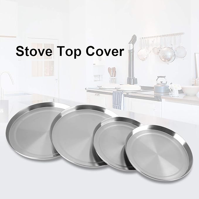 Stainless Steel Round Stove Burner Covers, 2PCS 8.07in and 2PCS 6.5in Round Gas Electric Range Top Covers for Extra Counter Space Heatproof and Decorative Kitchen Organizer