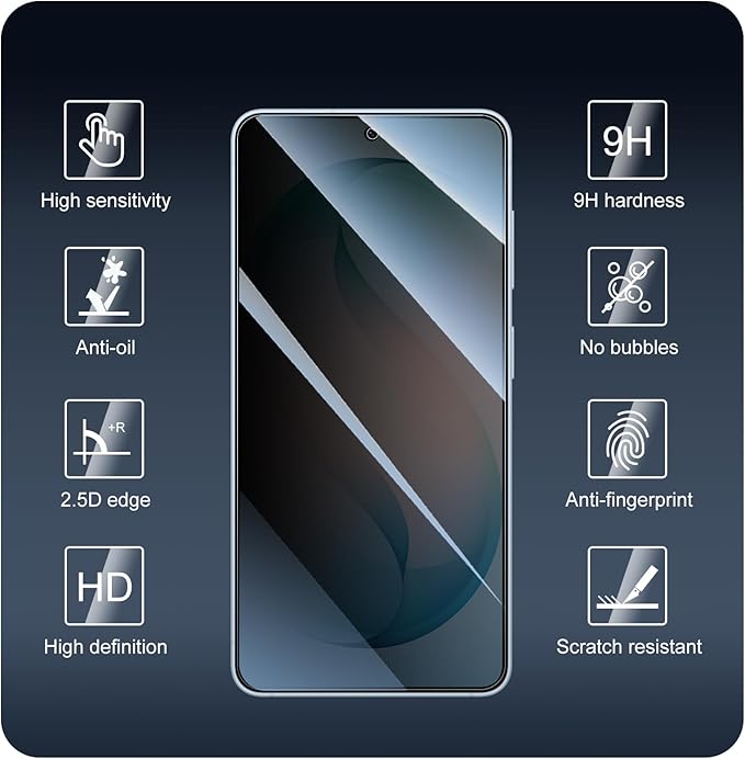 3+3+1-Pack, Privacy Screen Protector and Camera Lens Protector for Samsung Galaxy S26 with Installation Alignment Aid, Anti-Spy Tempered Glass Film, Dark Private Black Protection, Anti-Scratch