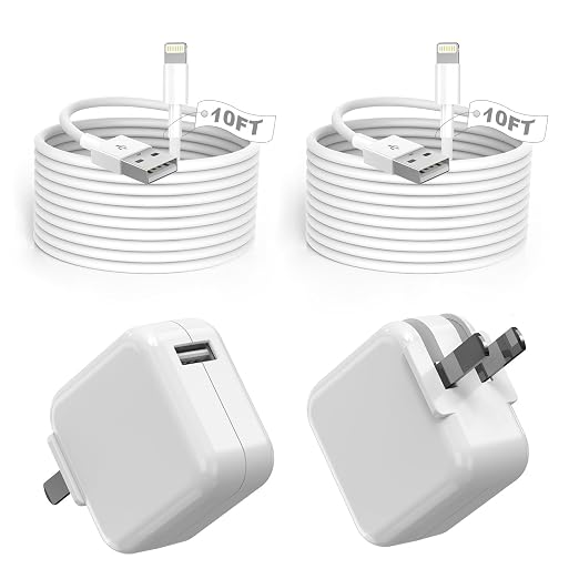 2Pack iPad Charger, 10FT Fast Charger iPad Cord with 12W USB Wall Charger