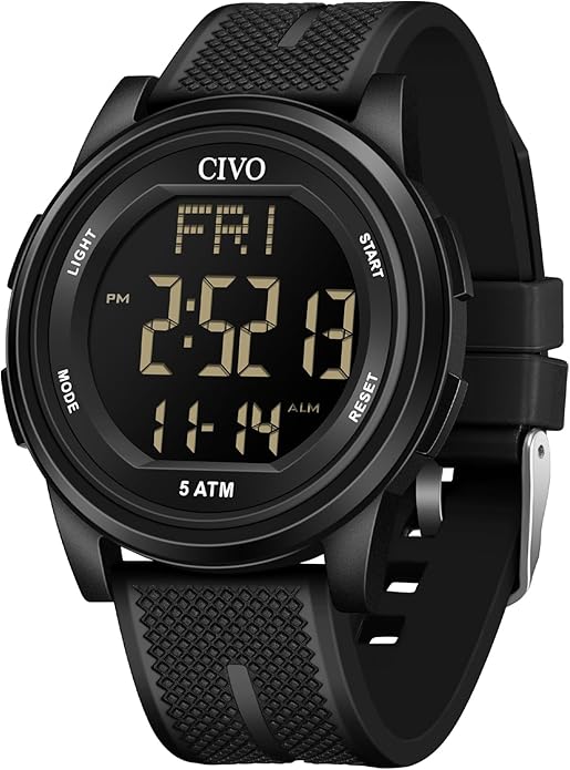 CIVO Digital Watches for Men Women: Sports Waterproof Wristwatch with Stopwatch Alarm Date - LED Backlight Big Numbers Silicone Watch for Outdoor Camping Running Cycling