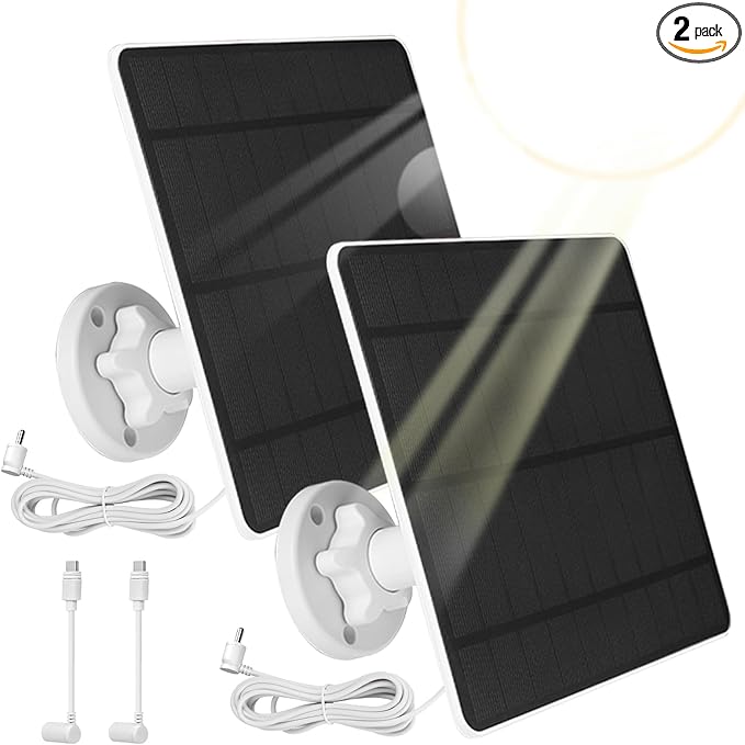 Solar Panel for Ring Camera 2 Pack, 5W Solar Panel Charger Compatible with Ring Stick Up Cam Battery & Spotlight Cam Battery with 9.8ft Cable, IP65 Waterproof, 360° Adjustable Bracket