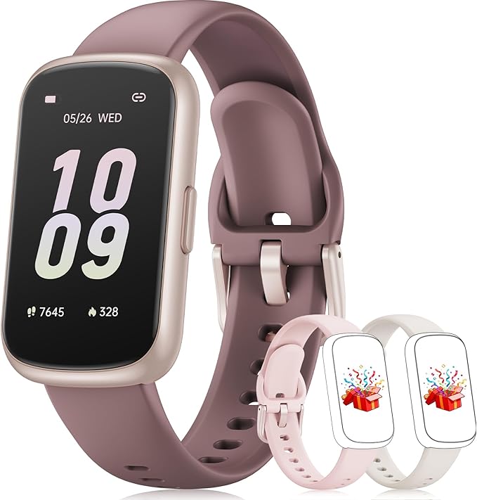 Fitness Tracker with 24/7 Heart Rate Monitor, Sleep Tracker - 3 ATM Waterproof Fitness Watch Calorie Step Counter Smart Watch Includes 3 Sport Bands for Android iOS Women Men, Smoky Violet