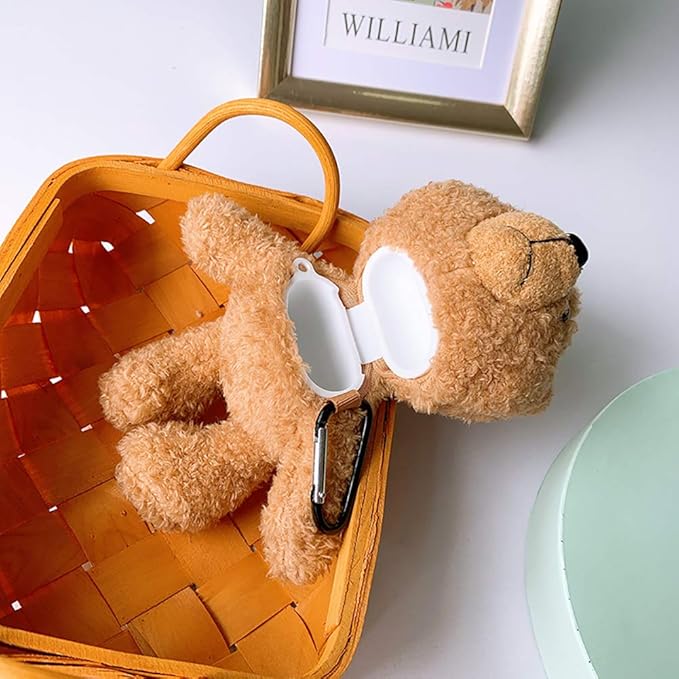 Yatchen Plush Case Compatible with AirPods 1&2, Cute 3D Cartoon Fur Bear Design Funny Cover with Keychain Protective Case for AirPods 1&2 Bear Khaki