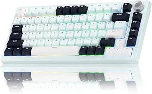 Gurjot Iceland Blue 75% Hot‑Swappable Mechanical Keyboard, Triple‑Mode 2.4G BT5.1 USB‑C, Multifunctional Knob, Gradient PBT Keycaps, 8000mAh Battery, RGB Backlit, Gaming Custom Keypad for Windows Mac