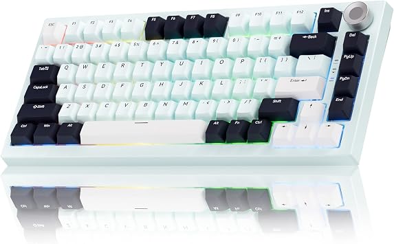 Gurjot Iceland Blue 75% Hot‑Swappable Mechanical Keyboard, Triple‑Mode 2.4G BT5.1 USB‑C, Multifunctional Knob, Gradient PBT Keycaps, 8000mAh Battery, RGB Backlit, Gaming Custom Keypad for Windows Mac
