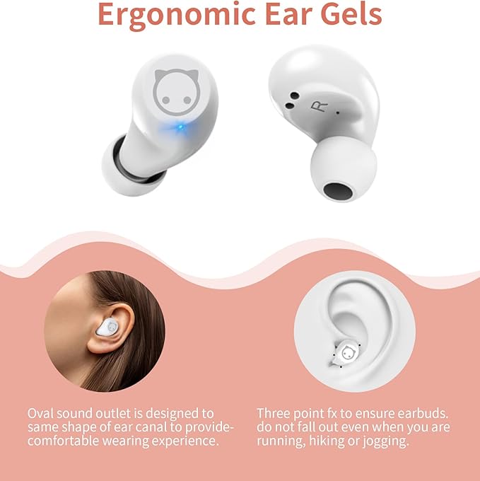 Pink Wireless Earbuds,Bluetooth in Ear Headphone with Microphone Comfor Lightweight with Noise Cancellation,3D Surround Stereo,Long Life Portable Mini Charging Case S/M/L earctips.