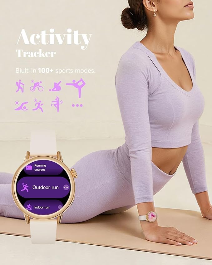 TOOBUR Petite Smart Watch for Women, 1.1'' AMOLED Screen Smartwatch, Android & iOS Phones Compatible, Answer/Make Calls, Fitness Tracker with Heart Rate/Step/Calories Monitor, 100+ Sports Modes, Beige