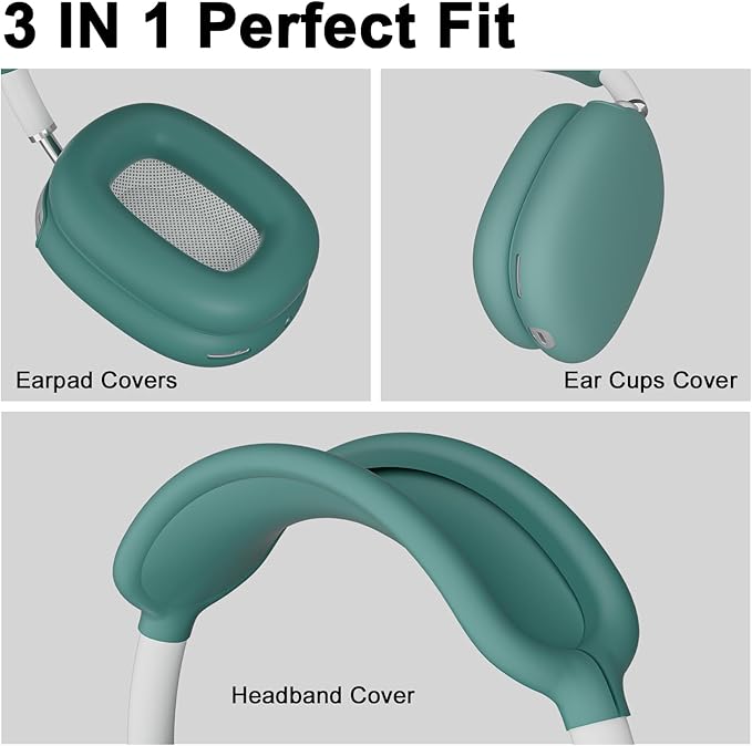 ATUAT for AirPods Max Headphones Case, Protective Silicone Case Cover Skin Accessories Anti-Scratch for Women Men for Apple AirPods Max 2024/2020 (USB-C/Lightning), Midnight Green