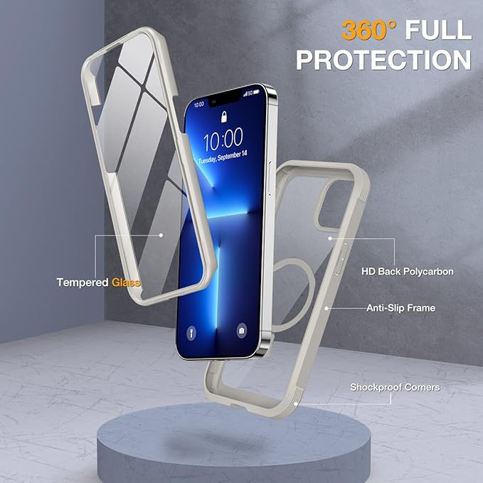 Miracase for iPhone 13 Pro Case 6.1",with MagSafe,Built in Screen Protector,Full-Body Protection(Titanium)