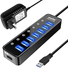 Powered USB Hub 3.0, Atolla 8-Port USB 3.0 Data Hub Splitter with One Smart Charging Port and Individual On/Off Switches and 5V/4A Power Adapter USB Extension for MacBook, Mac Pro/Mini and More - Image 1