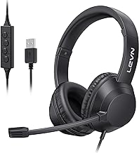 LEVN Headset with Mic, USB Headset with Microphone for PC, Headphones with Mic for Pc with Noise Canceling Microphone for Laptop, USB Headphones for Work from Home/Call Center/Open Office, Black - Image 1