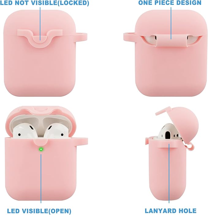 Secure Lock Silicone Case Compatible AirPods Case 1 & 2 with Bling Keychain, Soft Protective Earpod Case Cover Earbuds Cases Women Girls for Apple Air Pod 2 Case - Pink