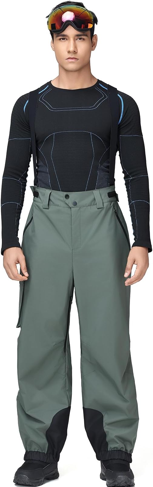 YEEFINE Mens Snow Ski Bibs Pants Baggy Snowboard Overall Insulated Windproof Waterproof Winter Warm Comfy Loose Ski Pants