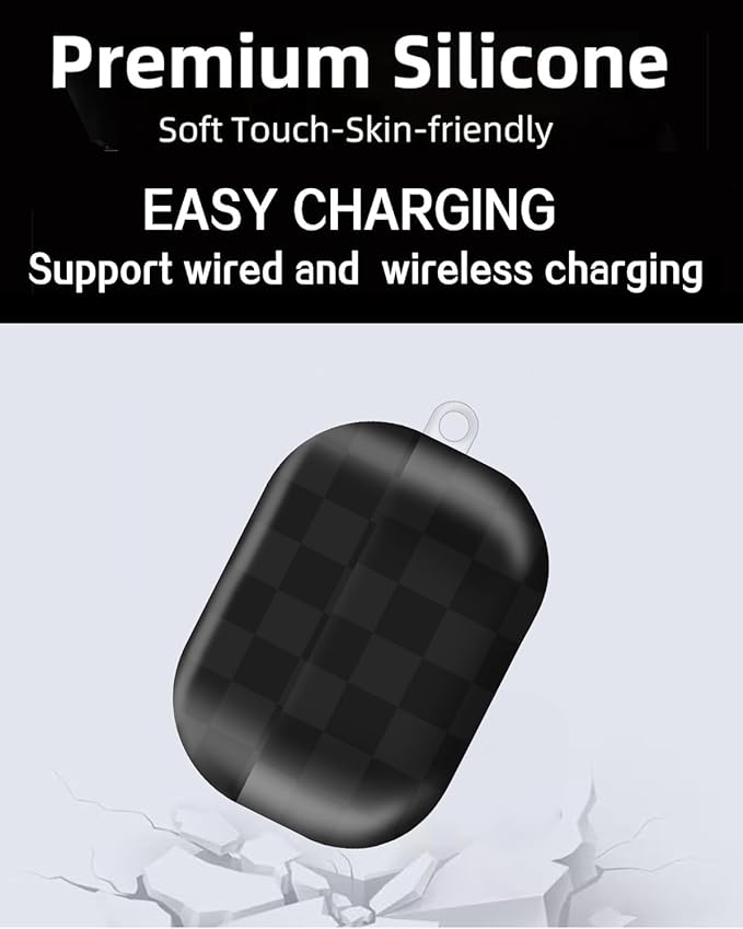 Compatible with AirPod Pro Case 2nd/1st Gen (2023/2022/2019),Shockproof Protective Cover with Keychain for Women,Cute Charging Case for Airpod Pro 2/1(Black Grey Checkered Plaid)