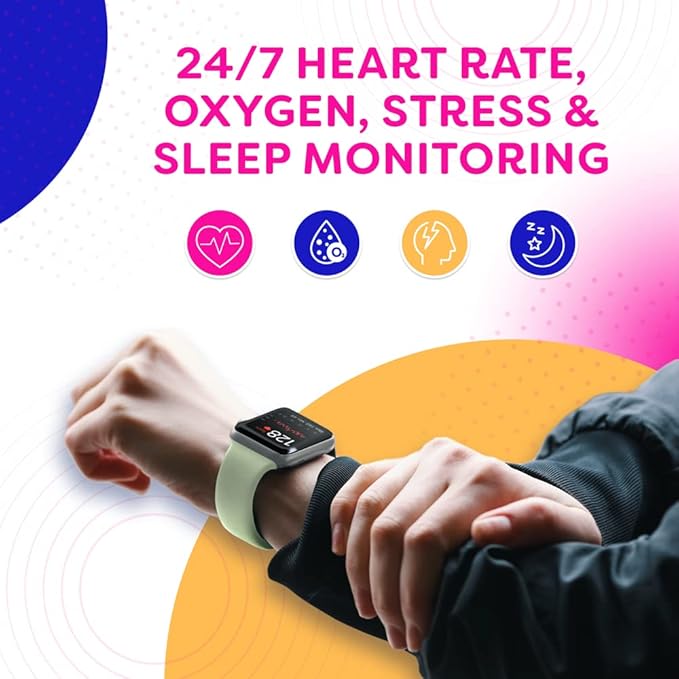 OCTANDRA Go VeryFit 1.69" Smart Watch - Heart Rate Blood Oxygen Saturation Sleep Monitor - Step Counter Pedometer - 5ATM Exercise Activity Fitness Tracker Watches for Men Women (ID207) (Black & Green)