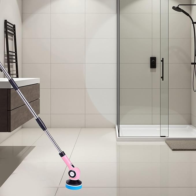 AUNMAS Electric Scrub Brush, Cordless Cleaning Tool with Powerful Motor and Rotating Head, Adjustable Angles Long Battery Life for Kitchen and Bathroom Cleaning