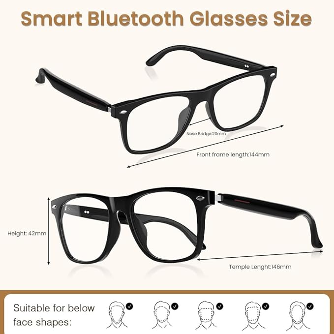 Bluetooth Audio Smart Glasses for Women Men,Blue Light Blocking Bluetooth Glasses with Open Ear Speaker,Voice Control, Hands-Free Calls & Built-in Microphone for iPhone Android Music/Work