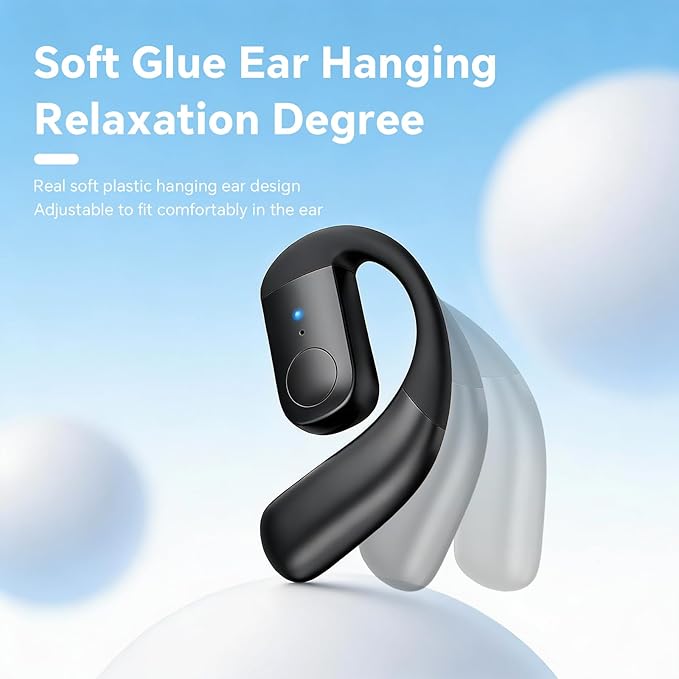 F22 Wireless Bluetooth Open Ear Bone Conduction Earbud, White, Single Ear, 30H Playtime, IPX5 Waterproof, Bluetooth 5.3, USB-C, Noise Cancellation