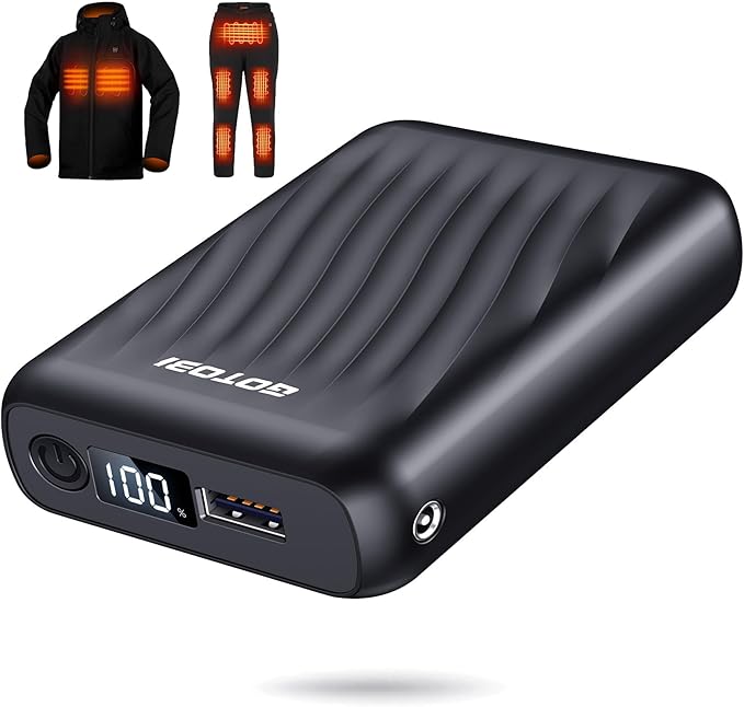 𝟭𝟮𝗩 𝟭𝟴𝟰𝟬𝟬𝗺𝗔𝗵 Heated Jacket Battery Pack - Power Bank with LED Display and 2 Adapter Cables for Wulcea, ULUSERN, Genovega, and Other Outdoor Heating Coat