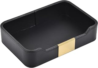 Luxury Leather Valet Tray Desktop Storage Organizer,Bedside Vanity Catchall Tray Nightstand Caddy Holder for Cosmetic,Jewelry,Watch,Keys,Phone,Wallet,Remote Controller,Pen,Black - Image 1