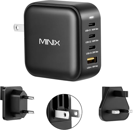MINIX P3 100W Turbo 4-Port GaN Travel Wall Charger USB C PD Power Adapter
