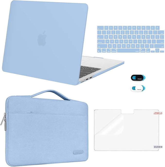 MOSISO Compatible with MacBook Air 13 inch Case M5 2026 M4 2025 M3 M2 2024-2022 A3449 A3240 A3113 A2681,Hard Shell&Sleeve Bag&Keyboard Skin&Webcam Cover&ScreenFilm for MacBook Air 13.6, Air Blue