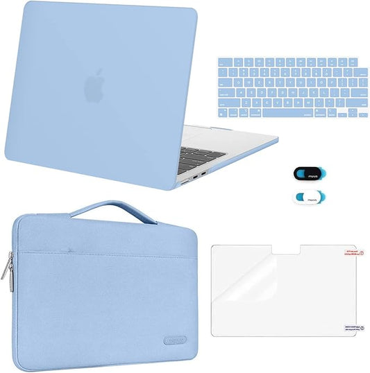MOSISO Compatible with MacBook Air 13 inch Case M5 2026 M4 2025 M3 M2 2024-2022 A3449 A3240 A3113 A2681,Hard Shell&Sleeve Bag&Keyboard Skin&Webcam Cover&ScreenFilm for MacBook Air 13.6, Air Blue