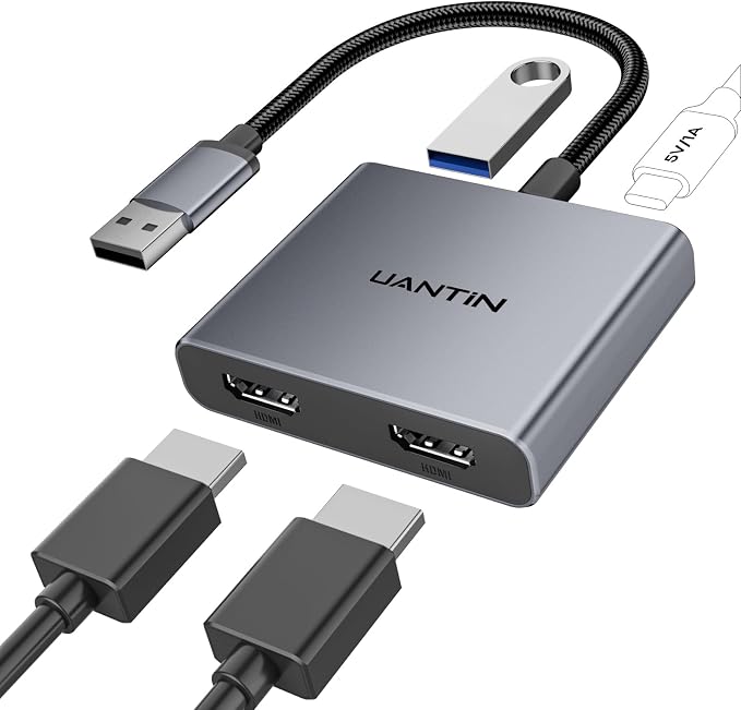 UANTIN USB-A to Dual HDMI Adapter, Extended Display for Dual Monitor