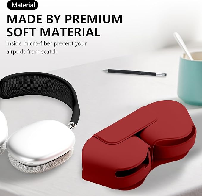Maxjoy for Apple Airpods Max Smart Case Cover, Soft PU Leather Protective Cover Accessories for Airpod Max with Sleep Mode, Anti-Dust Travel Carrying Case for Airpods Pro Max Headphones, Red