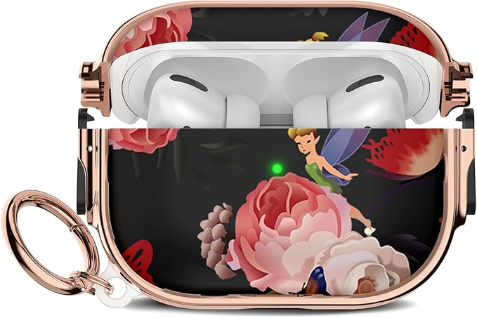 Maxjoy for Cute Airpods Pro 2 case with Safety Lock,Compatible Airpods Pro Case 2nd/1st Gen,Compatible Rose Flowers AirPods Case Cover for Women Girly with Keychain-Red White