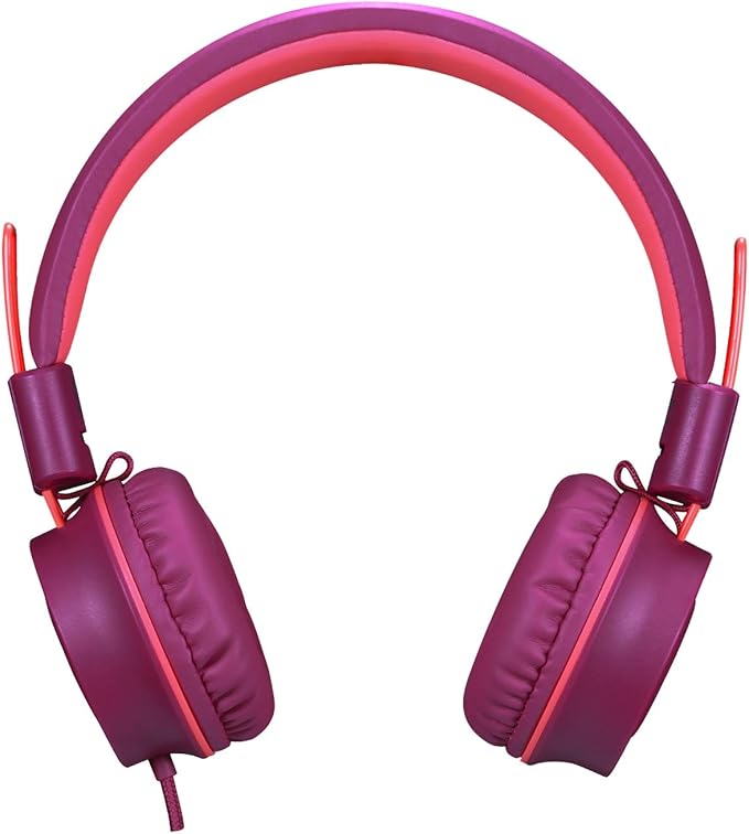 noot products Kids Headphones K33 Foldable Stereo Tangle-Free 5ft Long Cord 3.5mm Jack Plug in Wired On-Ear Headset for Children/Teens/Boys/Girls/ipad/School/Kindle/Travel/Plane/Tablet (Plum)