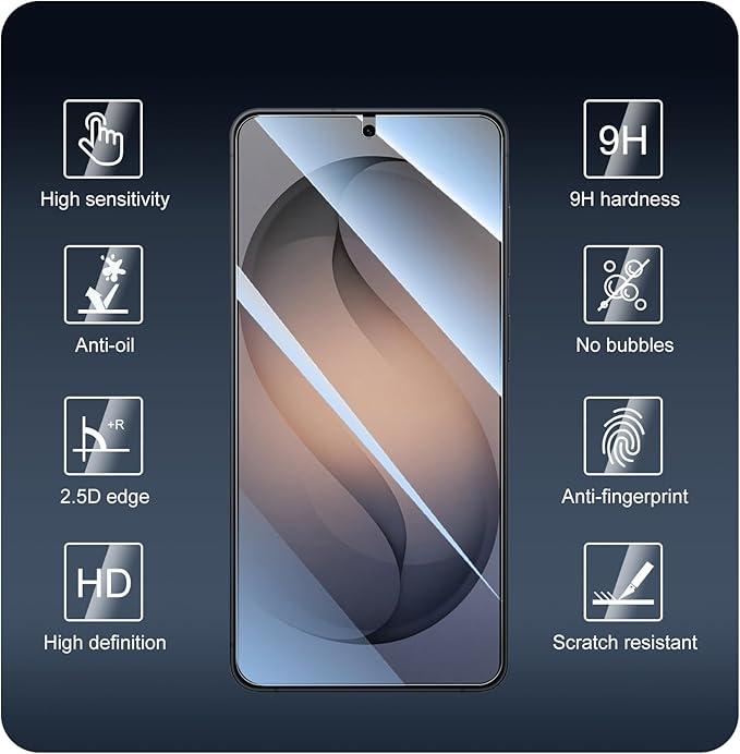 3-Pack Screen Protector for Samsung Galaxy S26+/S26 Plus/S25 Edge, Tempered Glass Film, Impact-Protection, HD, Anti-Shatter, Anti-Scratch, 9H Hardness, 2.5D Curved Edges, Case Friendly, Bubble Free