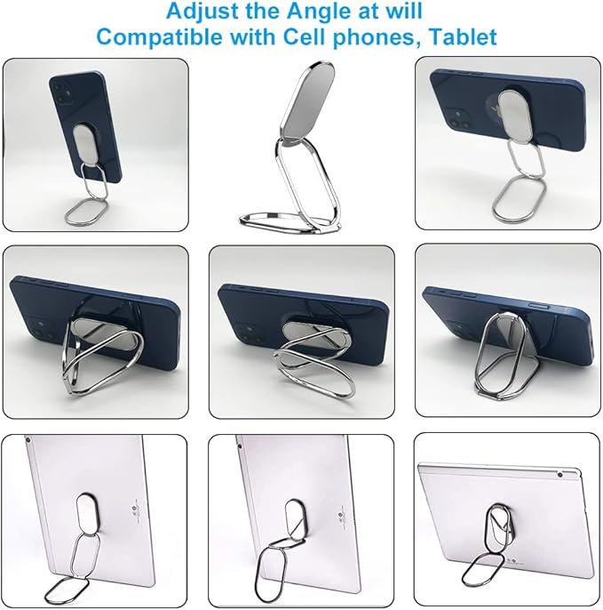 Phone Ring Holder Finger Kickstand, Foldable 360° Rotation Cellphone Grip for Desk, Office Desktop, Cell Phone Stand Compatible with iPhone Smartphones Tablets (with Magnetic Car Mount)