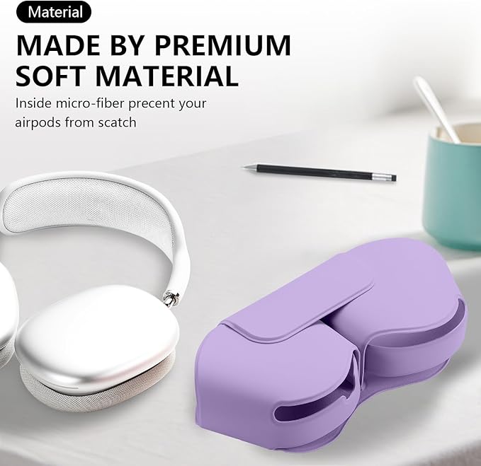 Maxjoy for Apple Airpods Max Smart Case Cover, Soft PU Leather Protective Cover Accessories for Airpod Max with Sleep Mode, Anti-Dust Travel Carrying Case for Airpods Pro Max Headphones, Purple