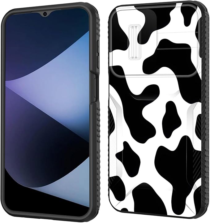 for Galaxy A15 5G Case Built in Slide Camera Lens Cover,Heavy Duty Shockproof Protection Dual Layer Case for Samsung Galaxy A15 5G 6.5 inch 2024,Cow Print
