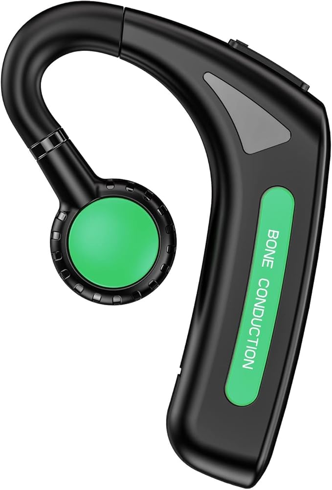 Open Ear Headphones Bluetooth Single Bone Conduction Wireless Earbuds with Earhooks Microphone Earphones Waterproof Long Battery Life Earpiece for Workout Sports Running Android iOS Non Ear Plug Green