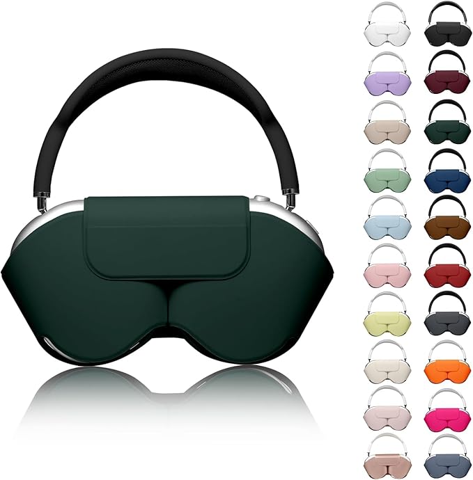 for Apple Airpods Max Case,Headphones Protective Case for AirPod Max Supports Sleep Mode, Anti-Scratch and Anti-Dust,Airpod Pro Max by PU Leather,Dark Green 2